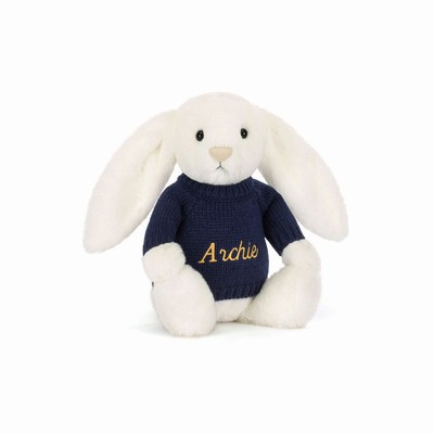 Jellycat Bashful Luxe Bunny Luna with Navy Jumper New Zealand | SNLMG6087